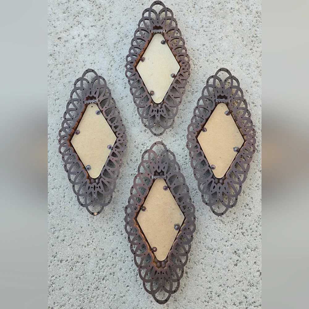 Vtg‎ Burwood wicker diamond plaques MCM set of 4 Cottagecore Farmhouse Country